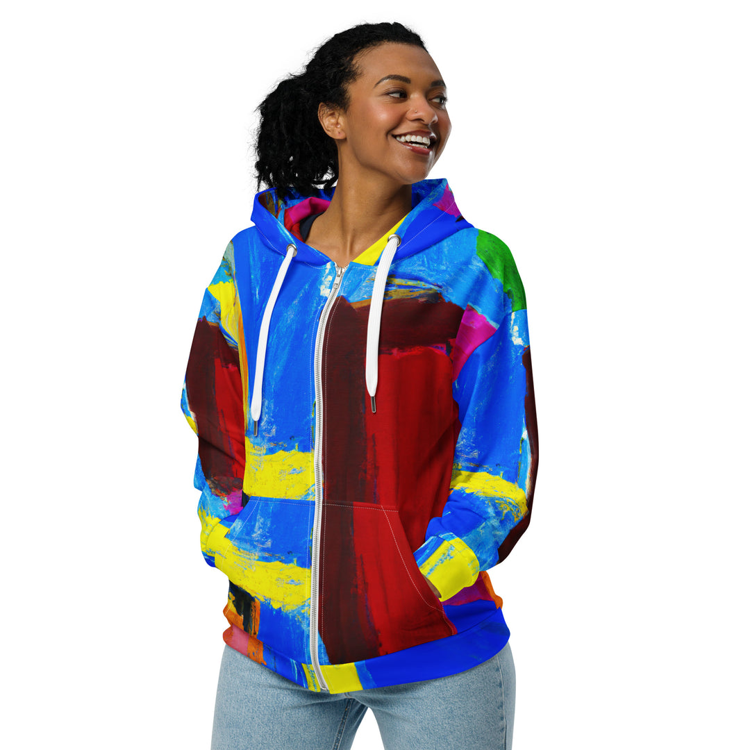 Womens Graphic Zip Hoodie Blue Red Abstract Pattern