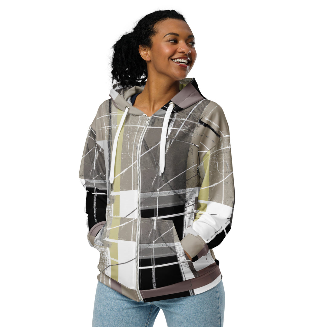 Womens Graphic Zip Hoodie Abstract Brown Geometric Shapes