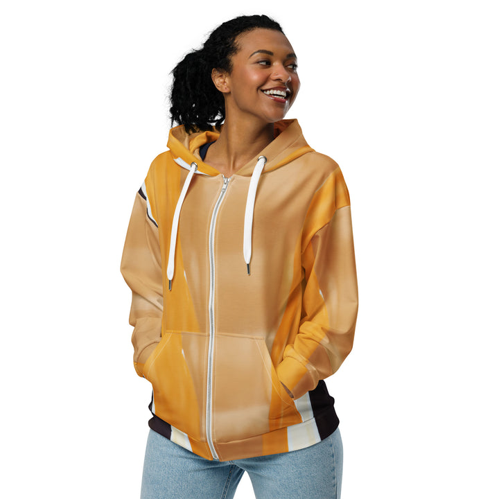 Womens Graphic Zip Hoodie Yellow Brown Abstract Pattern