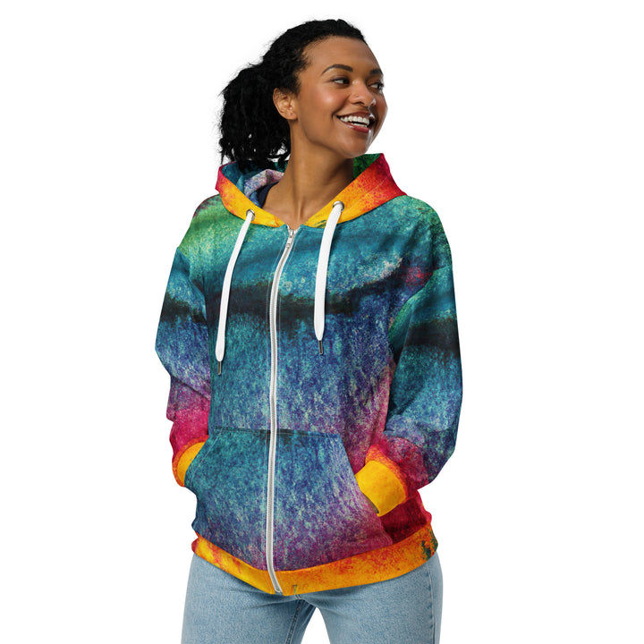 Womens Graphic Zip Hoodie Multicolor Abstract Pattern