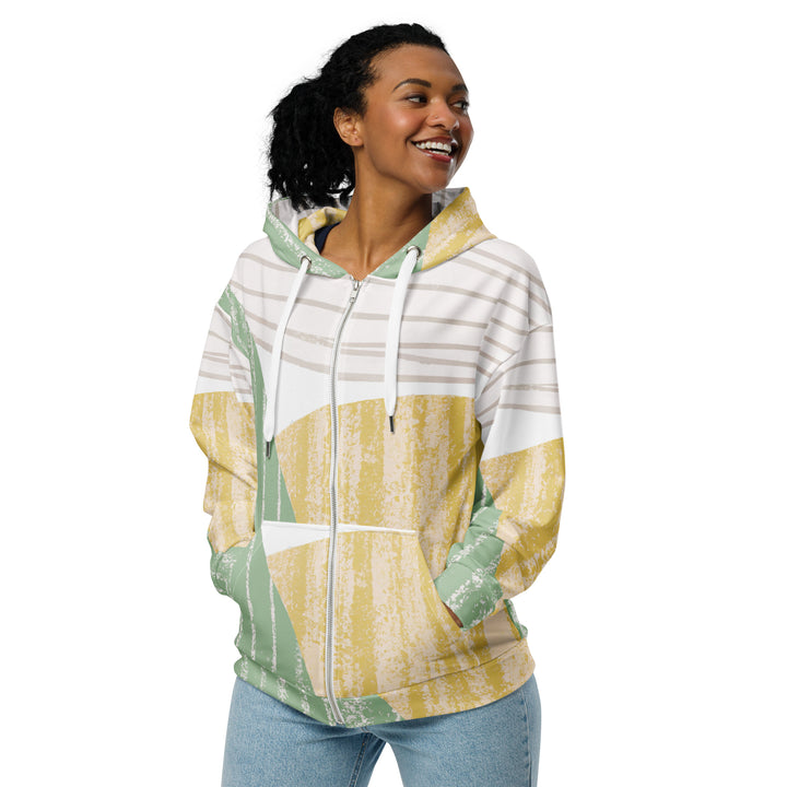 Womens Graphic Zip Hoodie Green Textured Boho Pattern