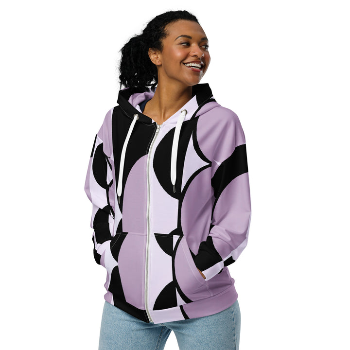 Womens Graphic Zip Hoodie Geometric Lavender And Black Pattern