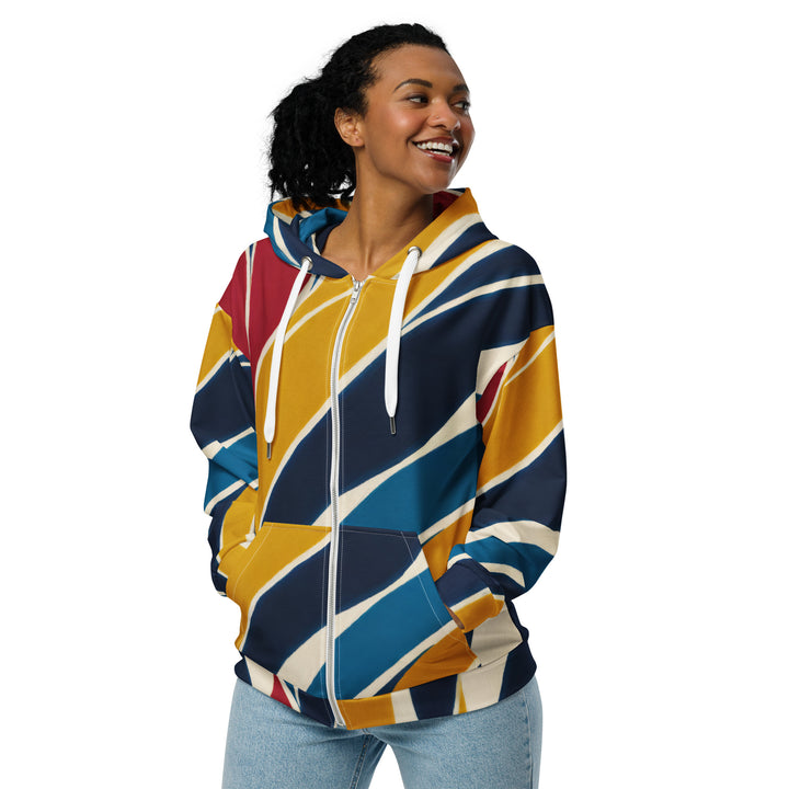 Womens Graphic Zip Hoodie Abstract Multicolor Swirl Line Pattern 78386