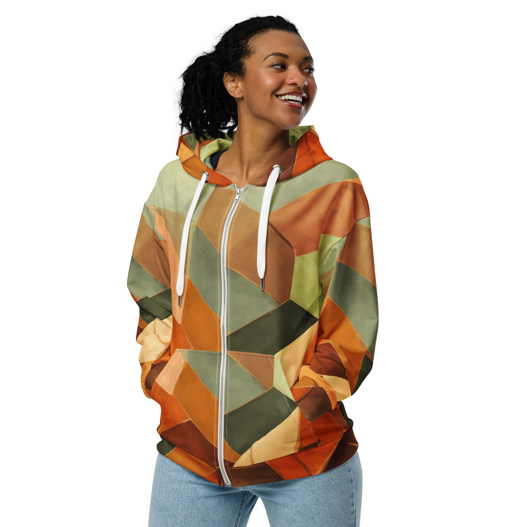 Womens Graphic Zip Hoodie Rustic Red Abstract Pattern