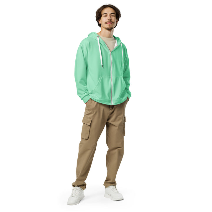 Mens Full Zip Graphic Hoodie, Seafoam Green