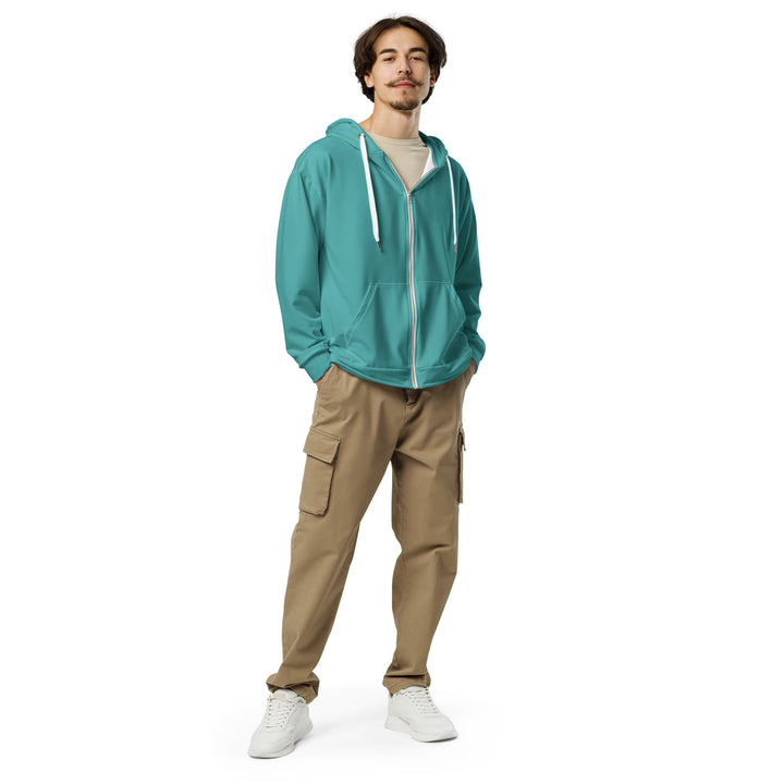 Mens Full Zip Graphic Hoodie, Teal Green