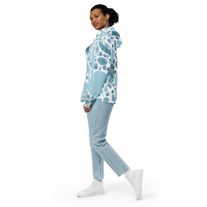 Womens Graphic Zip Hoodie Blue And White Circular Spotted Illustration