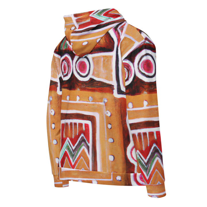 Mens Full Zip Graphic Hoodie, Brown Orange Green Aztec Pattern 2