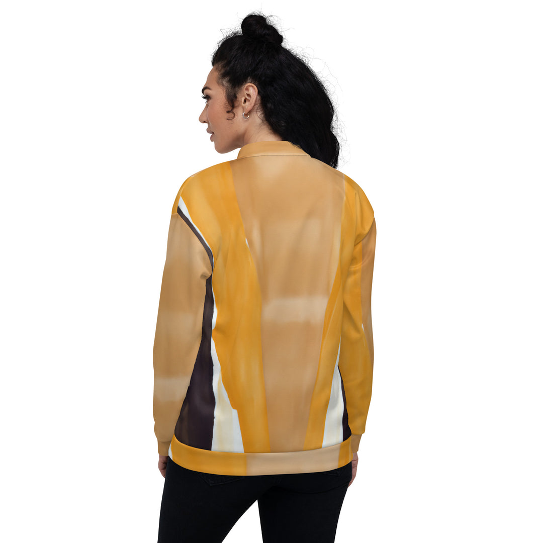 Womens Bomber Jacket, Yellow Brown Abstract Pattern 2