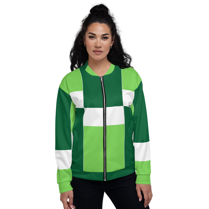 Womens Bomber Jacket, Lime Forest Irish Green Colorblock 2