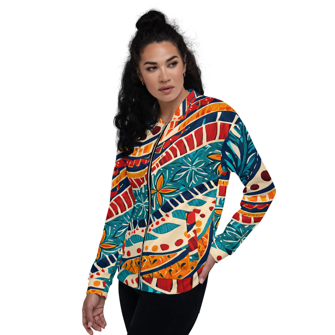 Womens Bomber Jacket, Abstract Vibrant Multicolor Pattern 61374 2