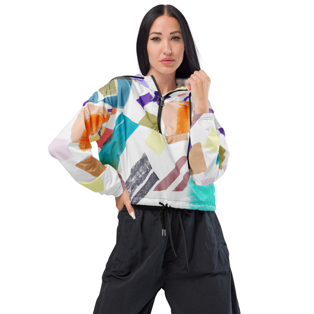 Womens Cropped Windbreaker Jacket, Pastel Pattern