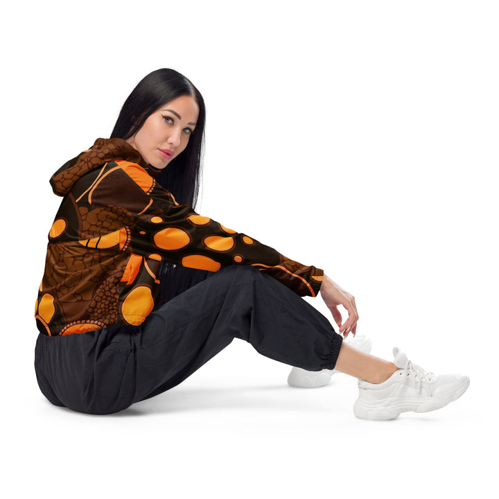 Womens Cropped Windbreaker Jacket, Orange And Brown Spotted