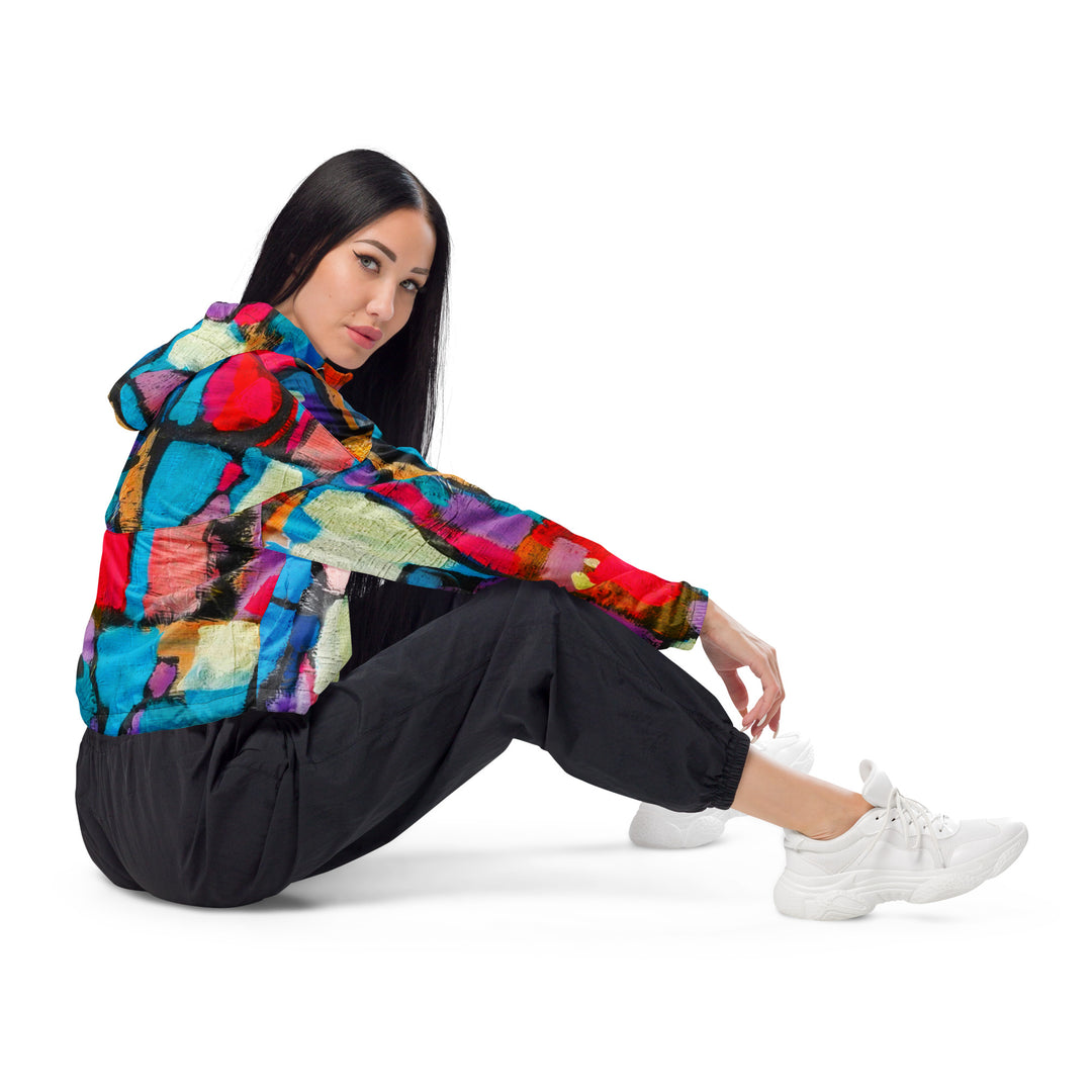 Womens Cropped Windbreaker Jacket, Sutileza Smooth Colorful Abstract