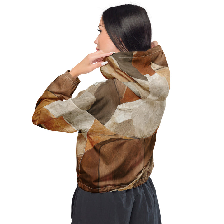 Womens Cropped Windbreaker Jacket, Abstract Stone Pattern 6672