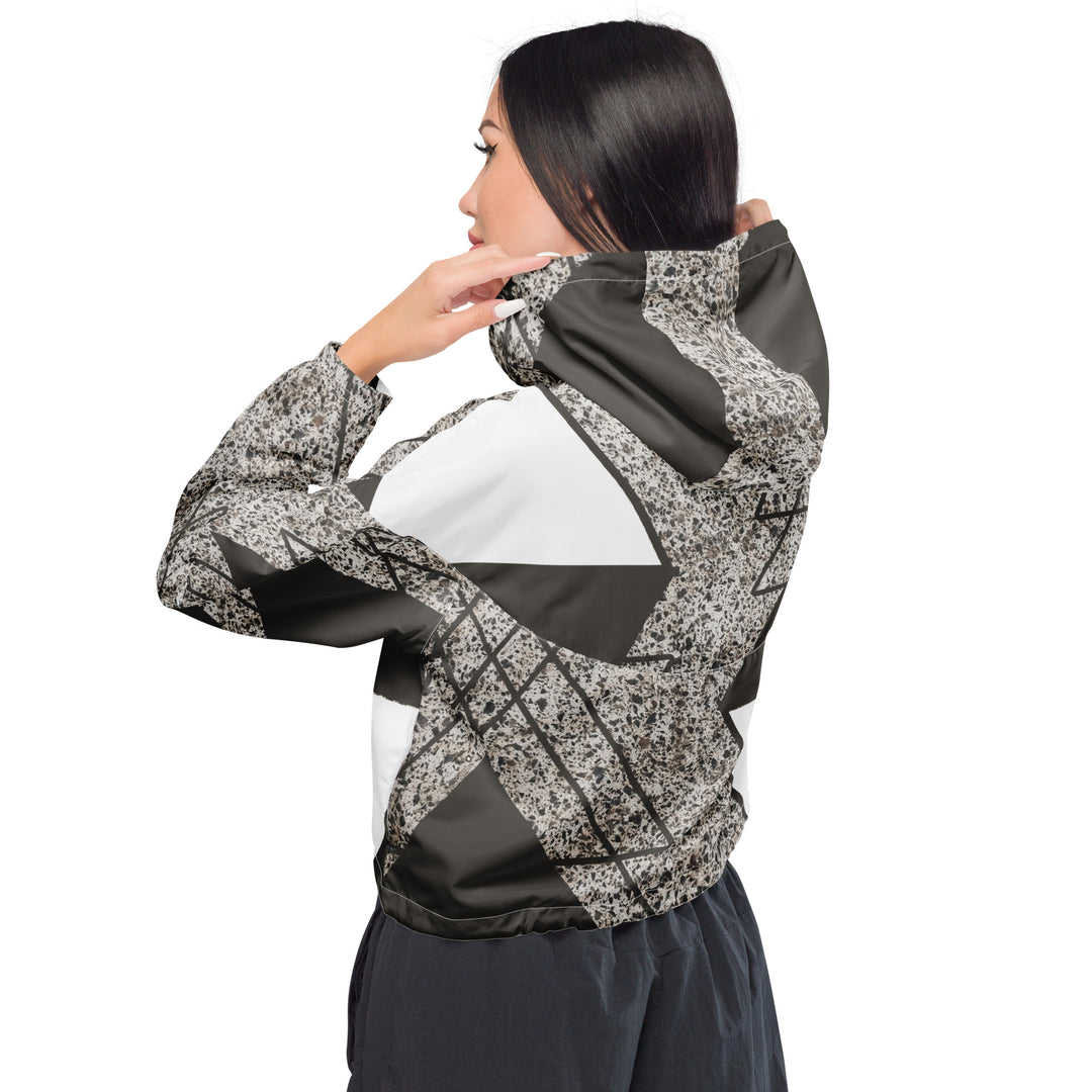 Womens Cropped Windbreaker Jacket, Brown And White Triangular