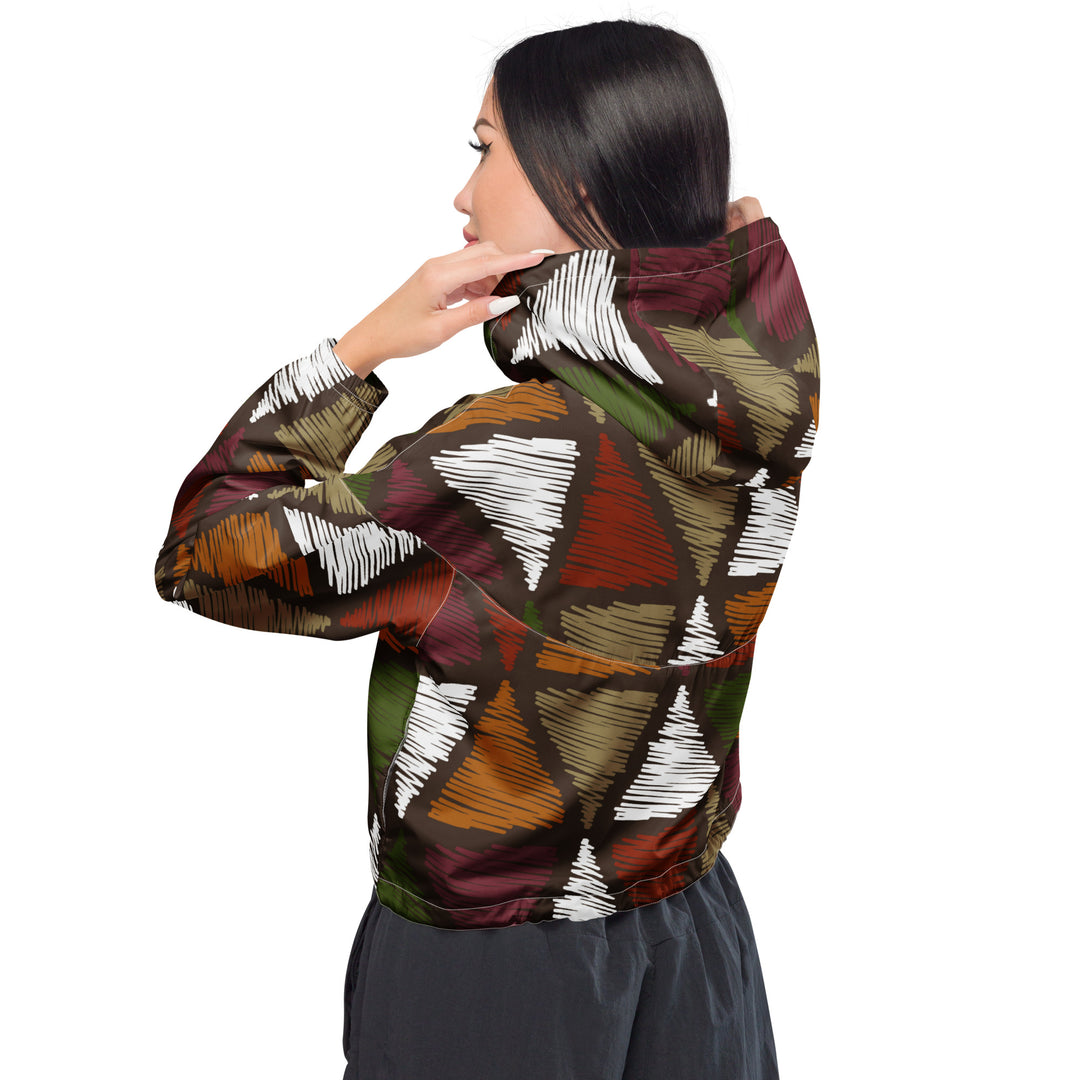 Womens Cropped Windbreaker Jacket, Multicolor Tribal Pattern