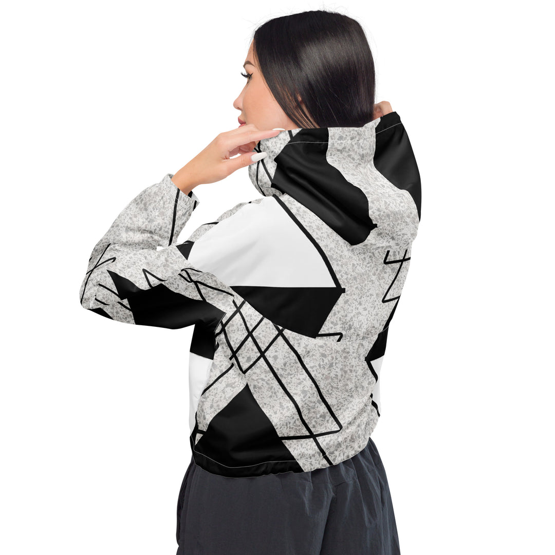 Womens Cropped Windbreaker Jacket, Black And White Ash Grey