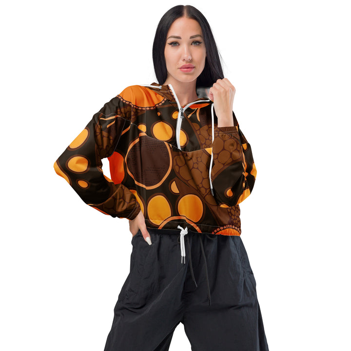 Womens Cropped Windbreaker Jacket, Orange And Brown Spotted
