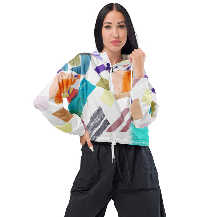 Womens Cropped Windbreaker Jacket, Pastel Pattern