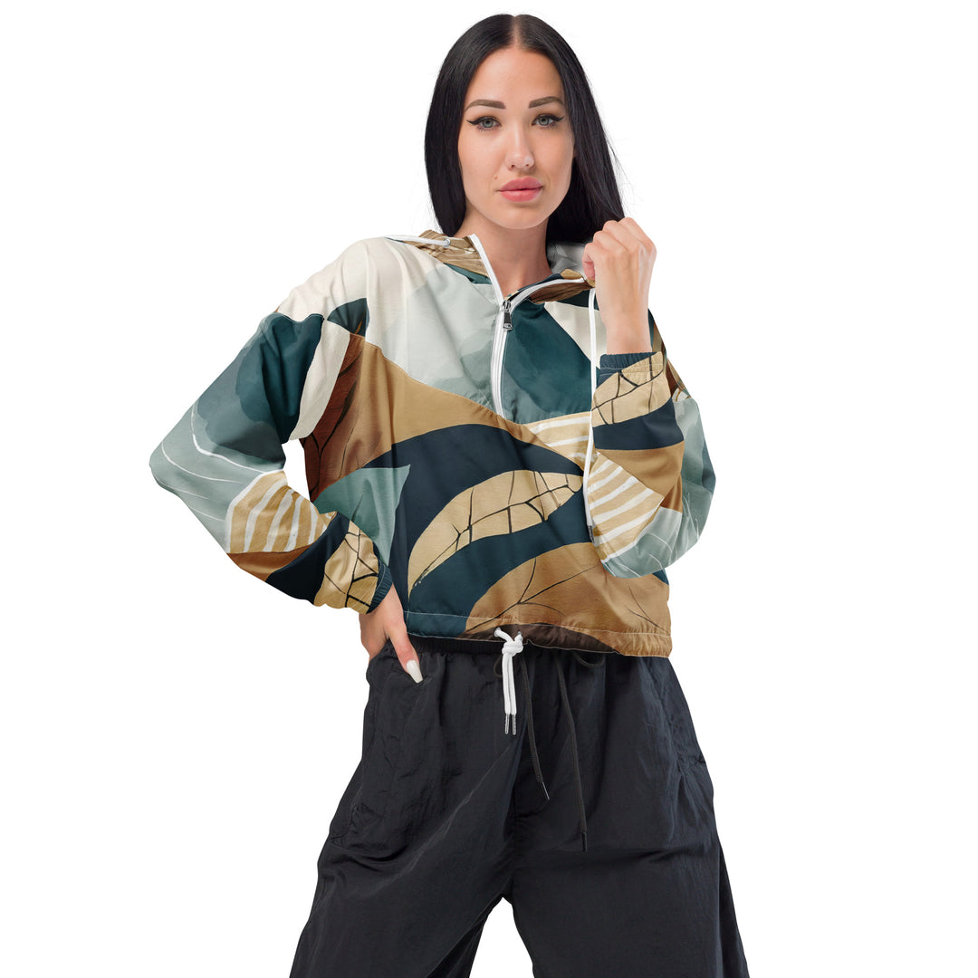 Womens Cropped Windbreaker Jacket, Boho Style Print 3698