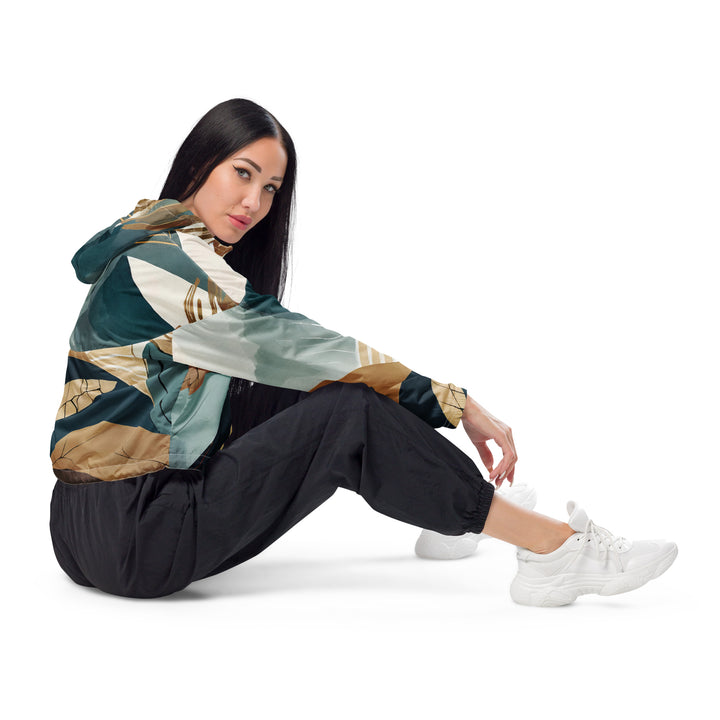 Womens Cropped Windbreaker Jacket, Boho Style Print 3698