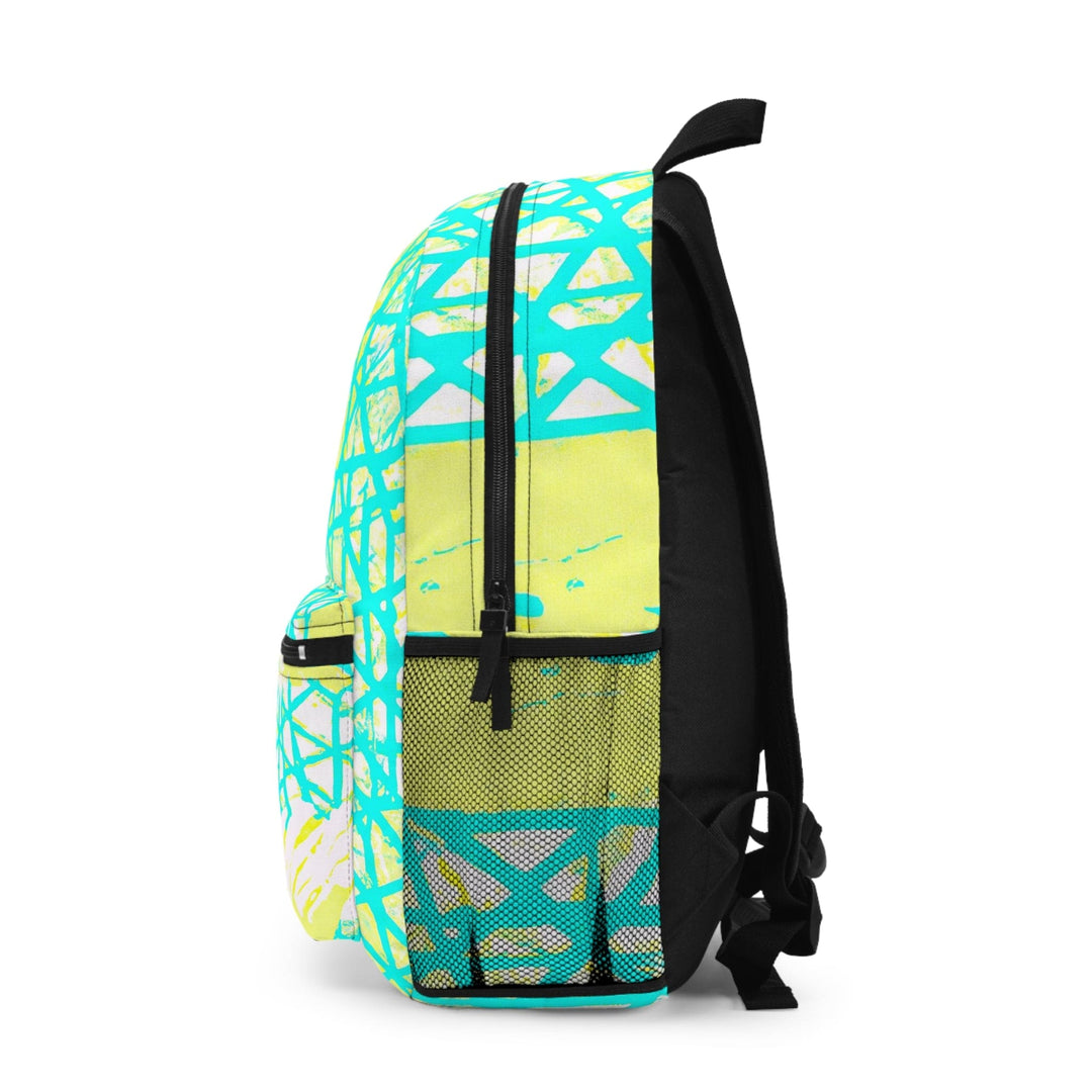 Backpack - Large Water-resistant Bag Cyan Blue Lime Green and White Pattern