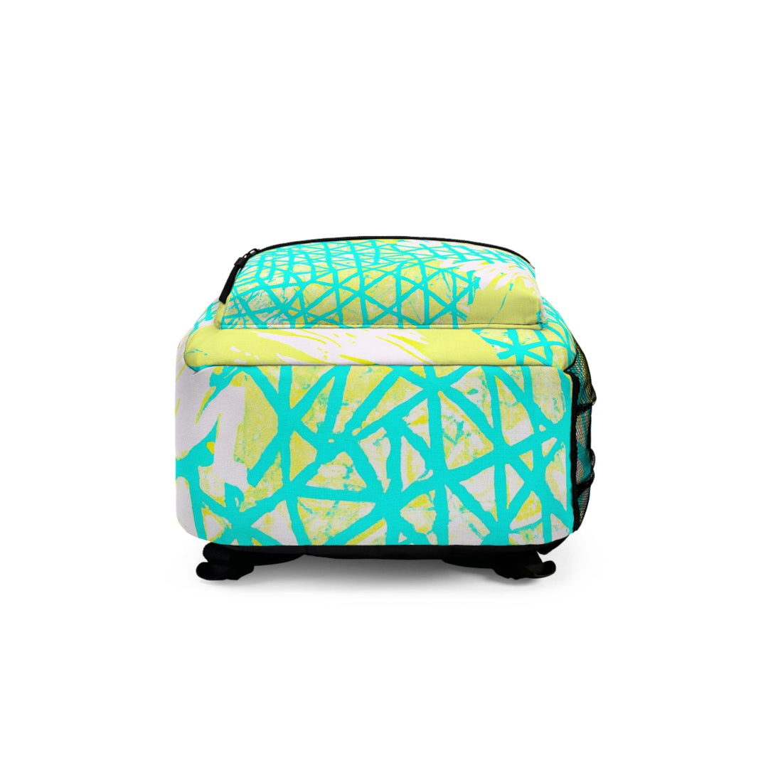 Backpack - Large Water-resistant Bag Cyan Blue Lime Green and White Pattern