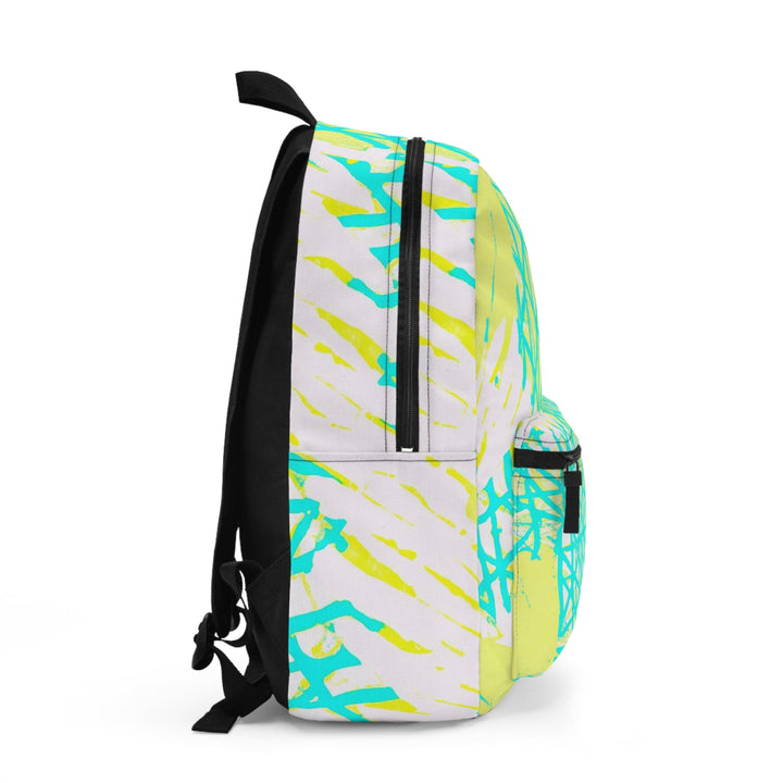 Backpack - Large Water-resistant Bag Cyan Blue Lime Green and White Pattern