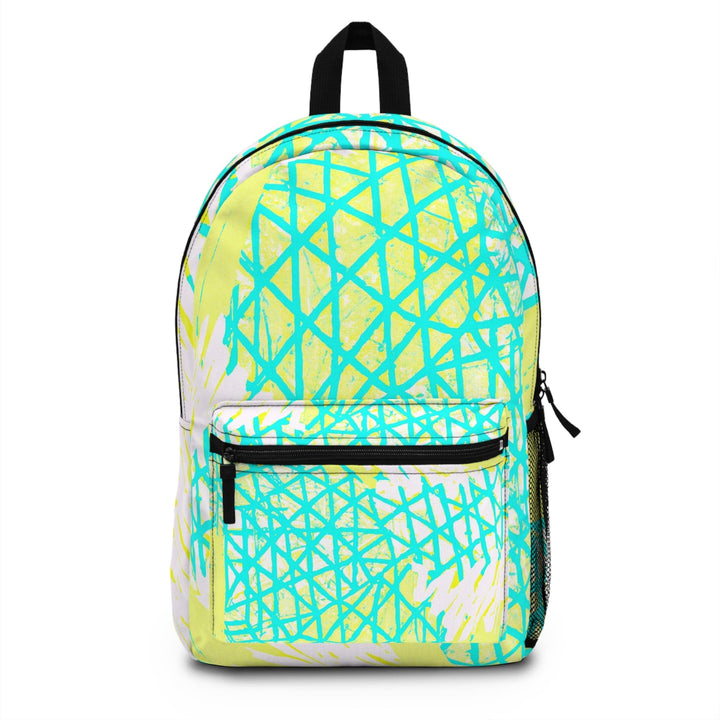 Backpack - Large Water-resistant Bag Cyan Blue Lime Green and White Pattern