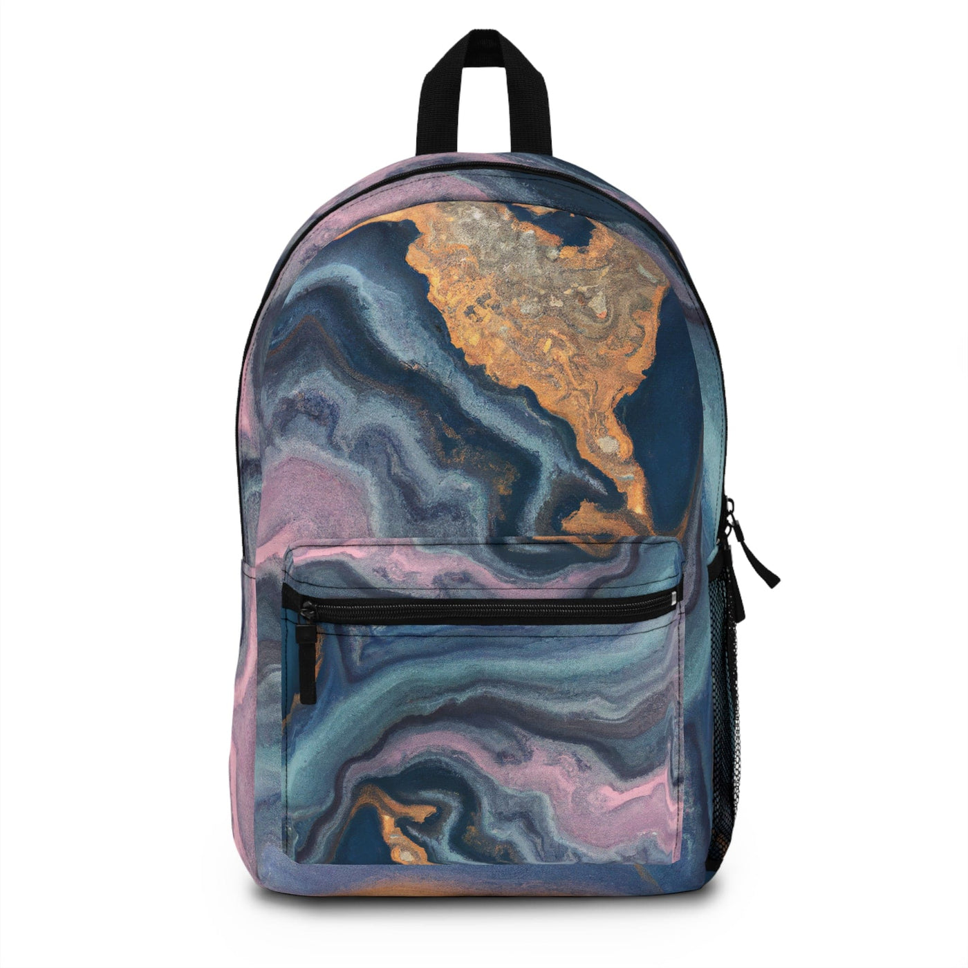 Backpack Work/school/leisure - Waterproof Blue Pink Gold Abstract Marble Swirl
