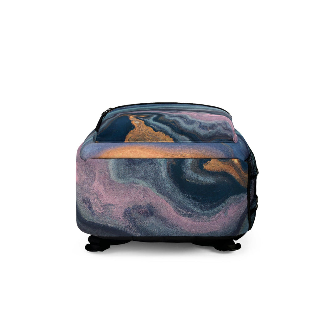 Backpack Work/school/leisure - Waterproof Blue Pink Gold Abstract Marble Swirl