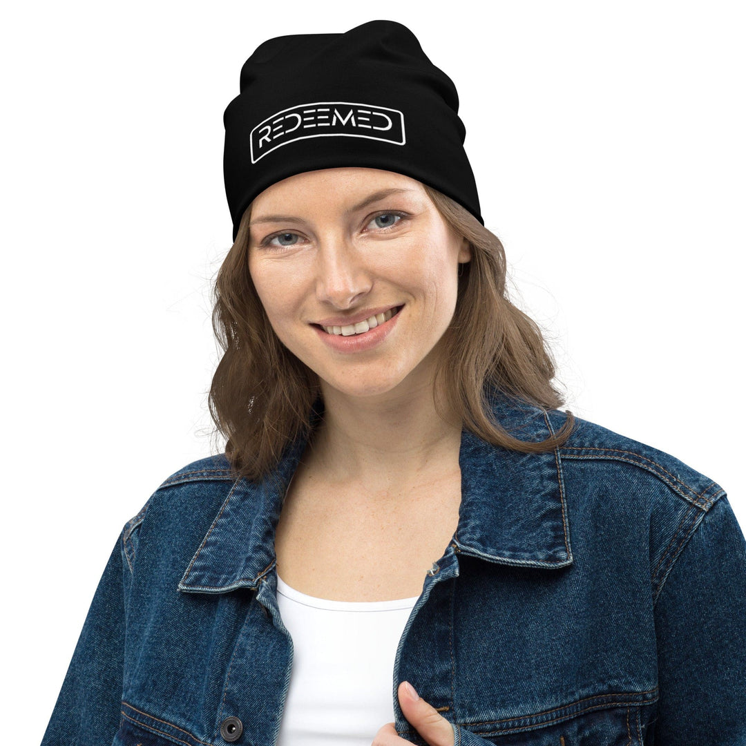 Beanie Hat - Black Slouchy Beanie Redeemed Print Men/women - Unisex | Beanie