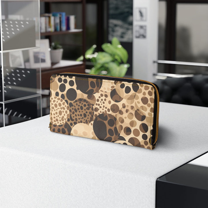 Beige and Brown Leopard Spots Illustration Womens Zipper Wallet Clutch Purse