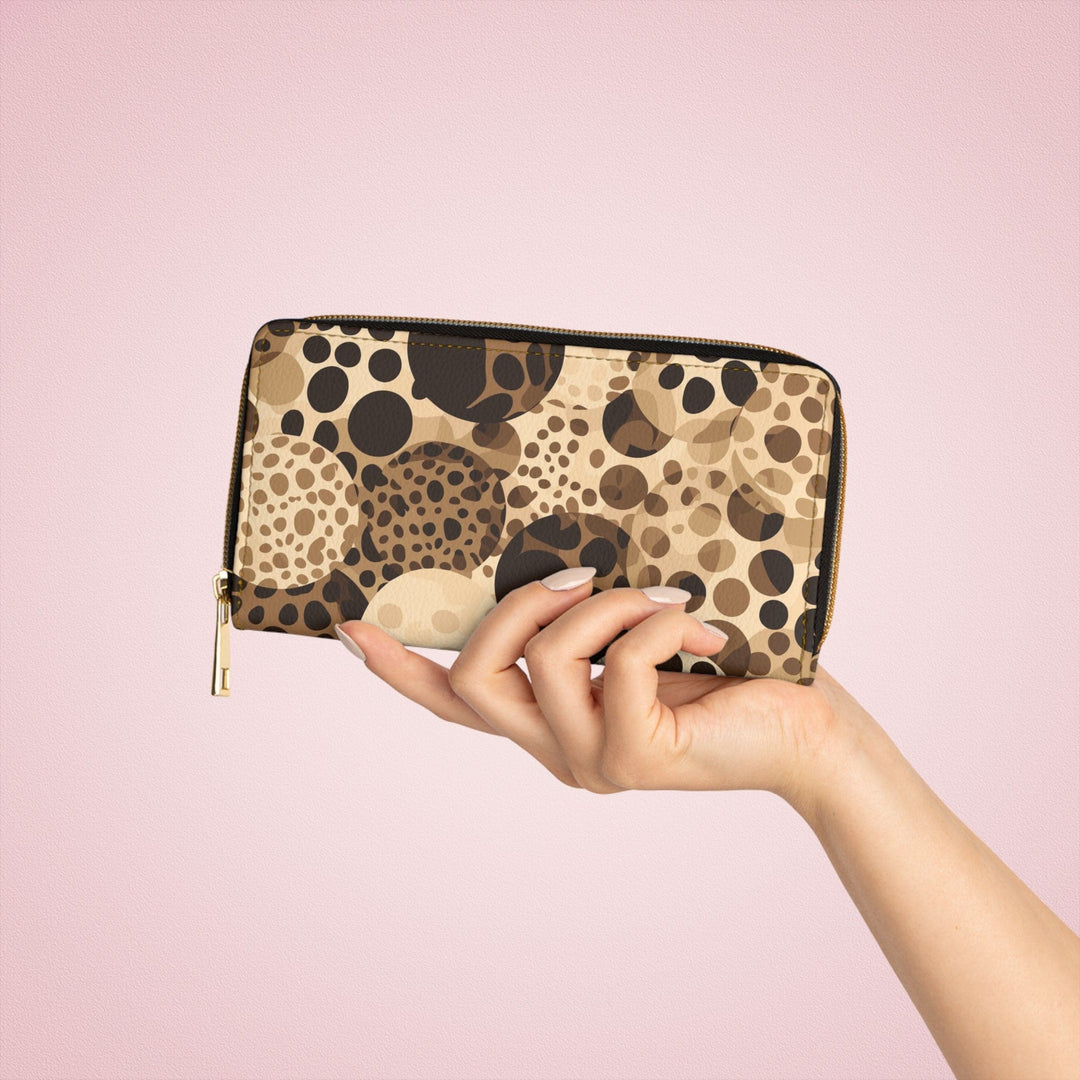 Beige and Brown Leopard Spots Illustration Womens Zipper Wallet Clutch Purse