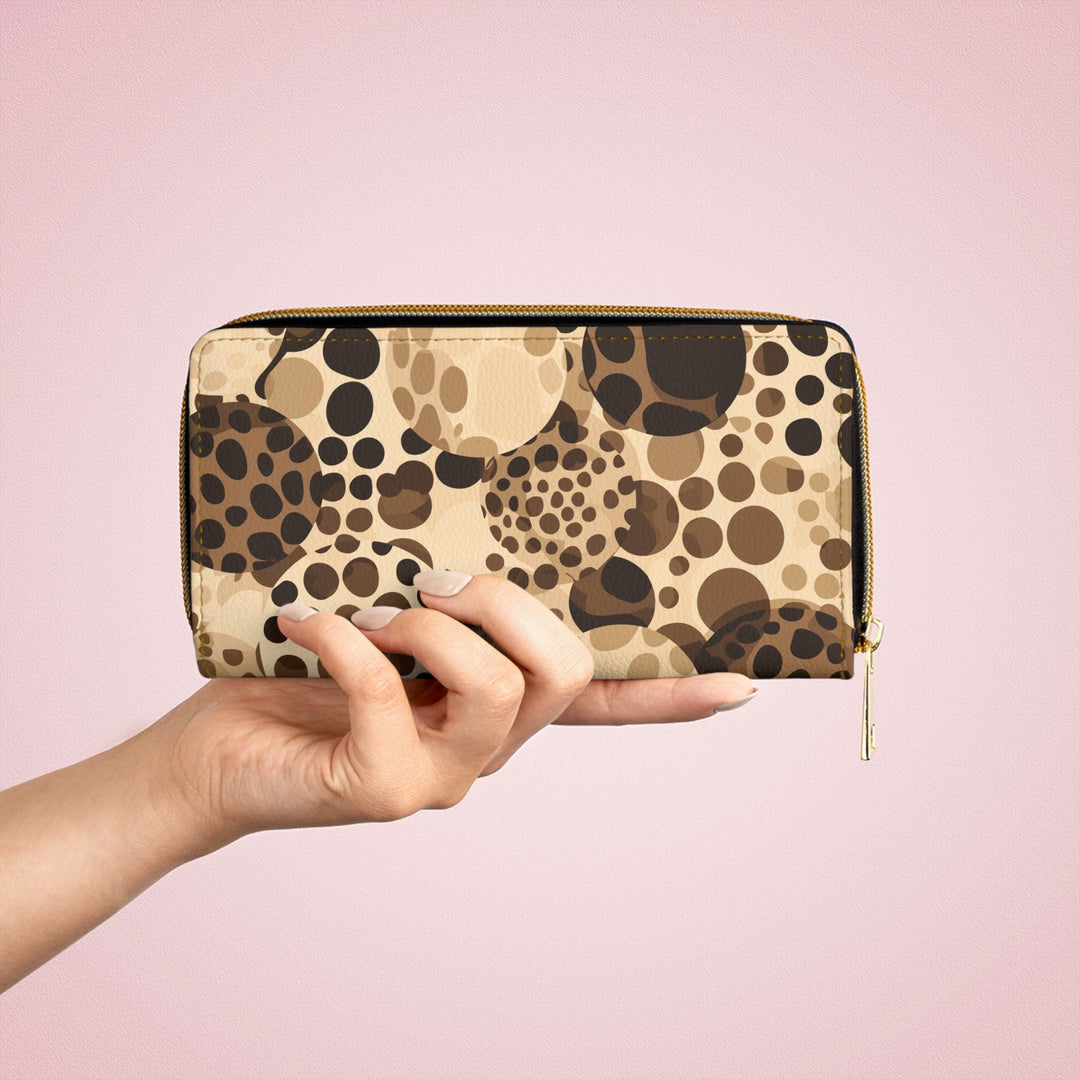 Beige and Brown Leopard Spots Illustration Womens Zipper Wallet Clutch Purse