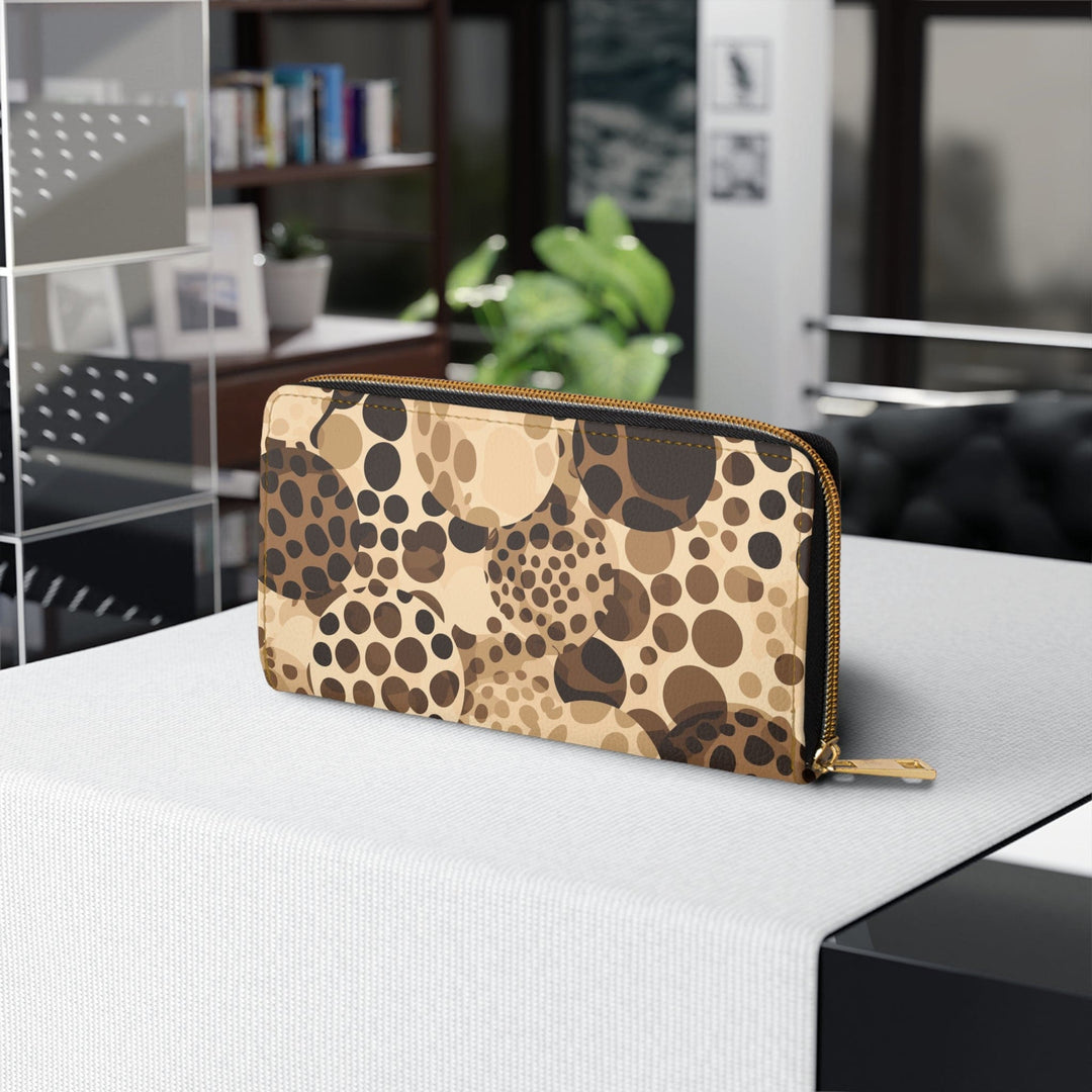 Beige and Brown Leopard Spots Illustration Womens Zipper Wallet Clutch Purse