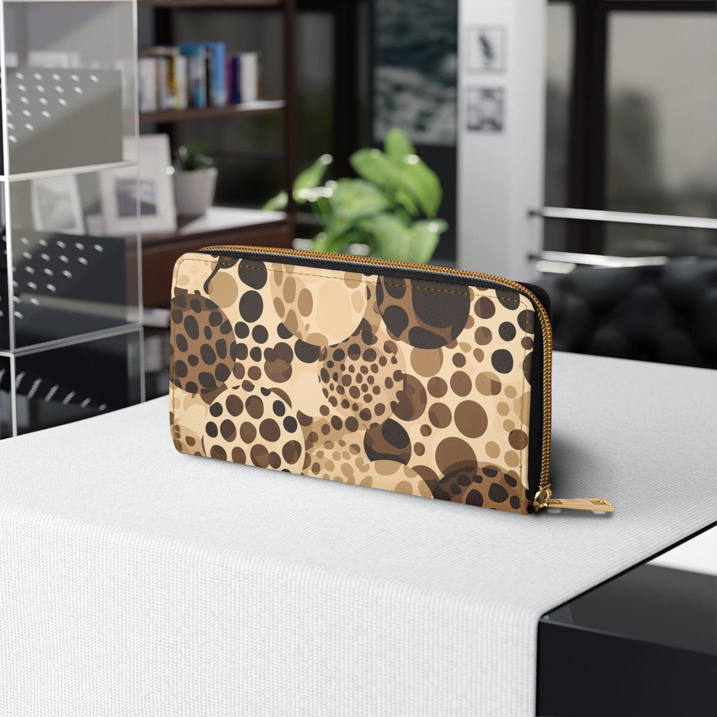 Beige And Brown Leopard Spots Illustration Womens Zipper Wallet Clutch Purse