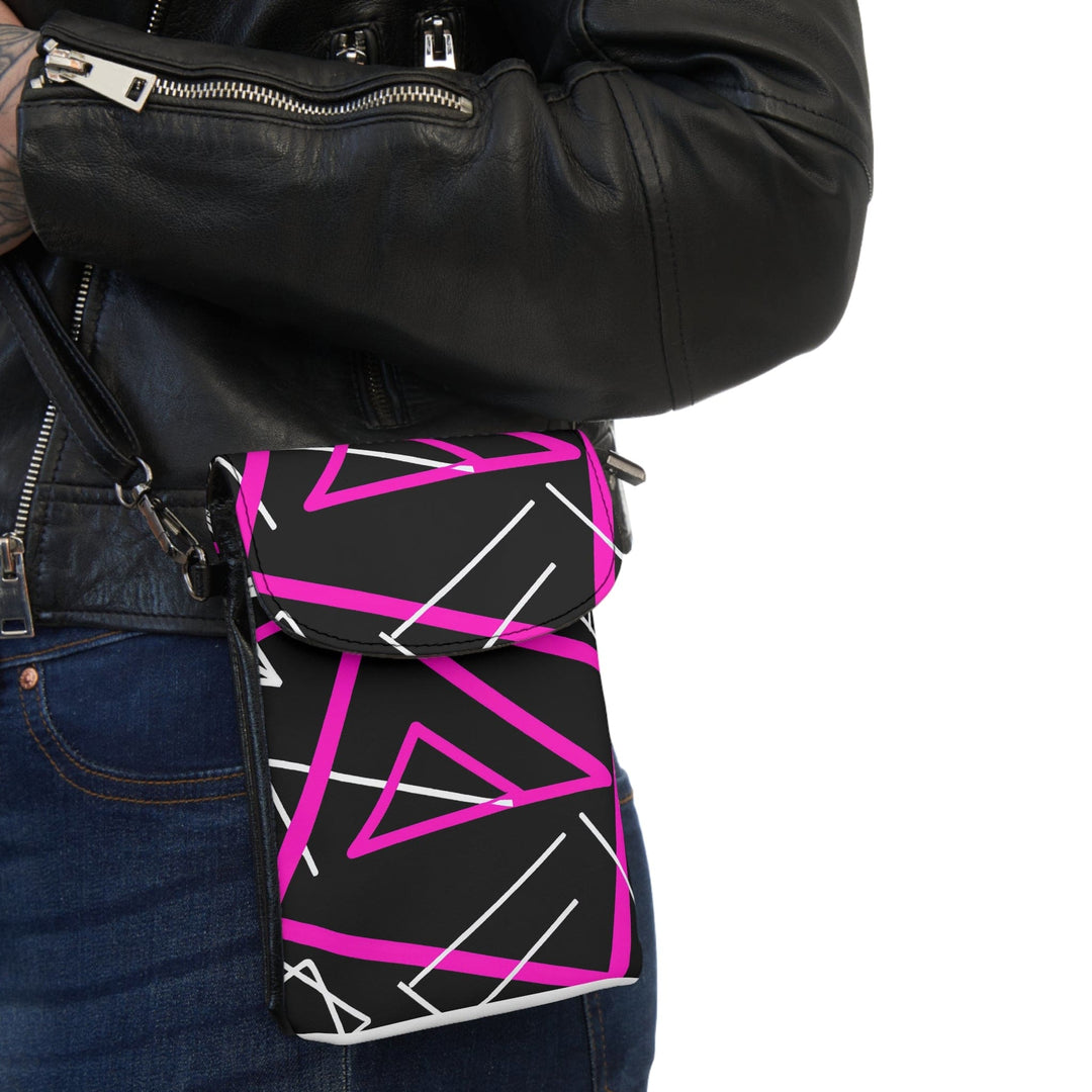 Black and Pink Geometric Pattern Crossbody Cell Phone Wallet Purse