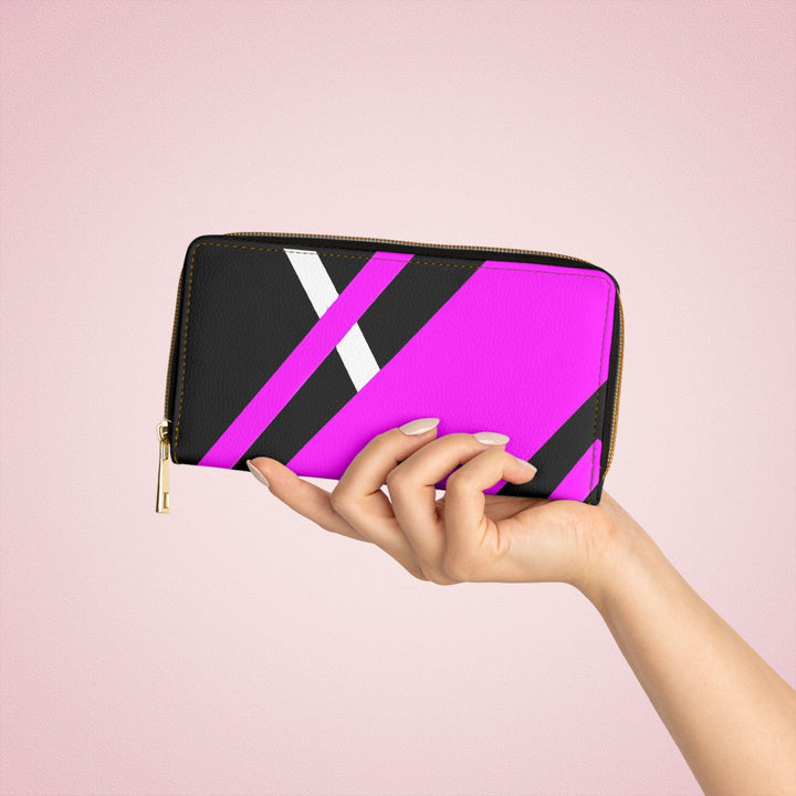 Black and Pink Geometric Pattern Womens Zipper Wallet Clutch Purse - Bags