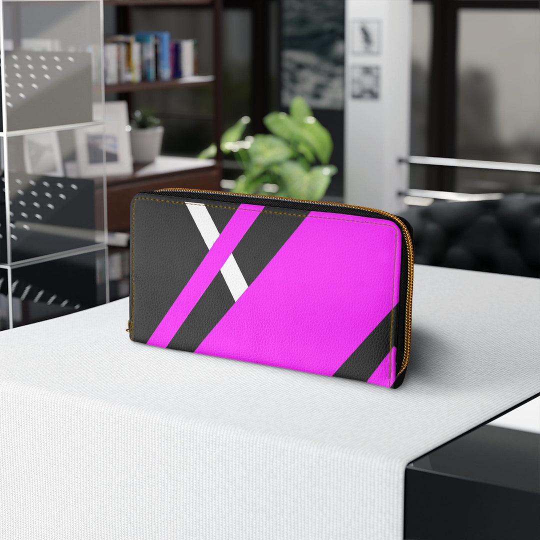 Black and Pink Geometric Pattern Womens Zipper Wallet Clutch Purse - Bags