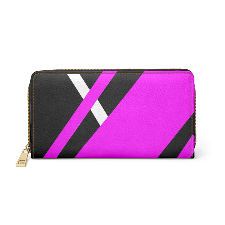 Black and Pink Geometric Pattern Womens Zipper Wallet Clutch Purse - Bags