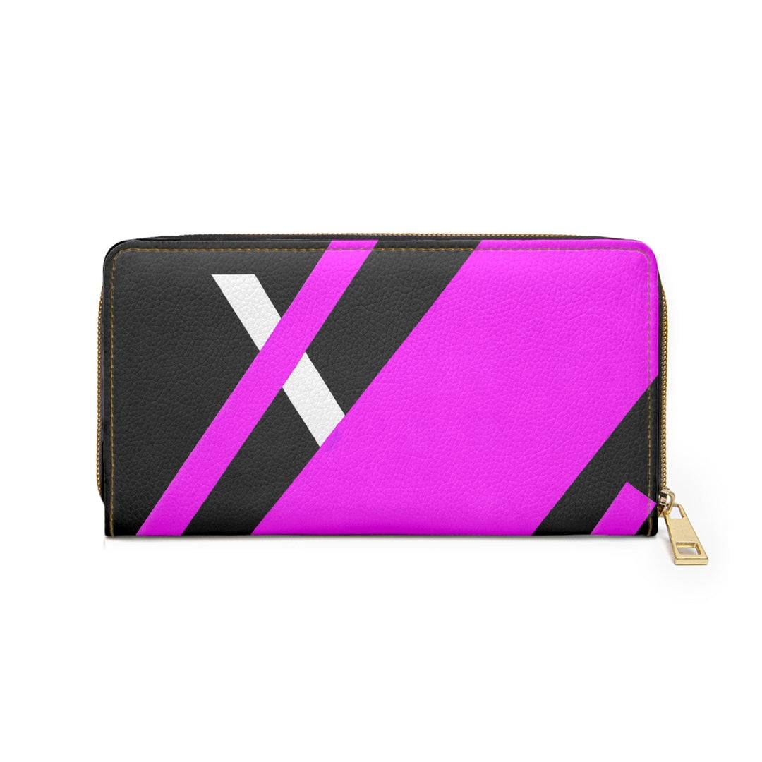 Black and Pink Geometric Pattern Womens Zipper Wallet Clutch Purse - Bags