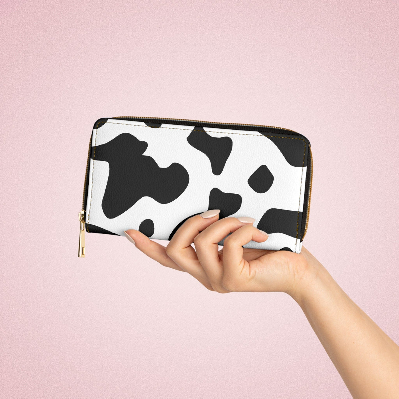 Black And White Abstract Cow Print Pattern Womens Zipper Wallet Clutch Purse