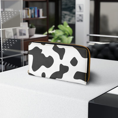 Black And White Abstract Cow Print Pattern Womens Zipper Wallet Clutch Purse