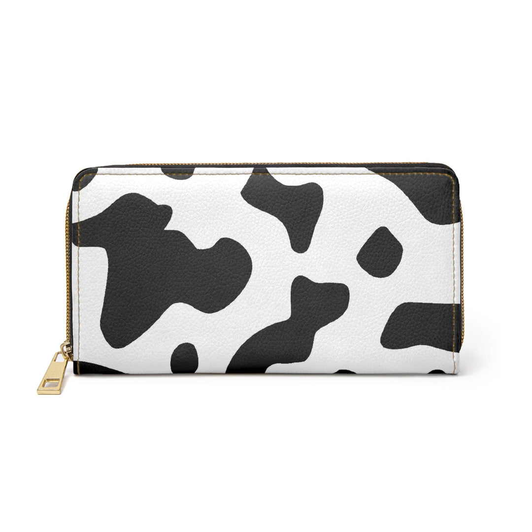 Black and White Abstract Cow Print Pattern Womens Zipper Wallet Clutch Purse