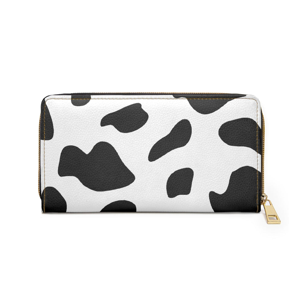 Black and White Abstract Cow Print Pattern Womens Zipper Wallet Clutch Purse