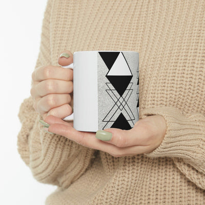 Black And White Ash Grey Triangular Colorblock Printify / Decor / Ceramic Mug