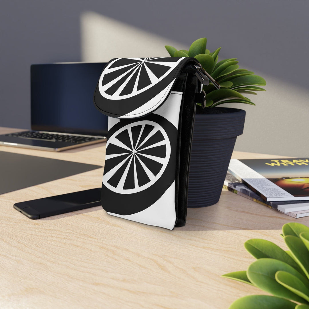 Black and White Geometric Pattern Crossbody Cell Phone Wallet Purse