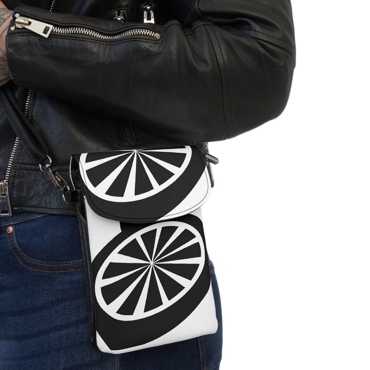 Black and White Geometric Pattern Crossbody Cell Phone Wallet Purse